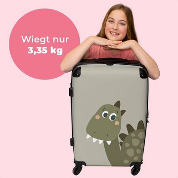 NoBoringSuitcases.com© Koffer Dinosaurier - Grün - Kinder - Junge - Design 67x43x25cm, 4 Rollen, Mittelgroßer Koffer für Kinder, Trolley