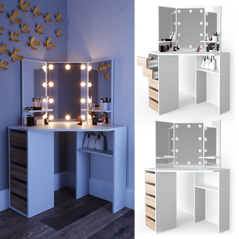 Vicco Schminktisch Arielle, Weiß/Sonoma, 110 cm günstig online kaufen