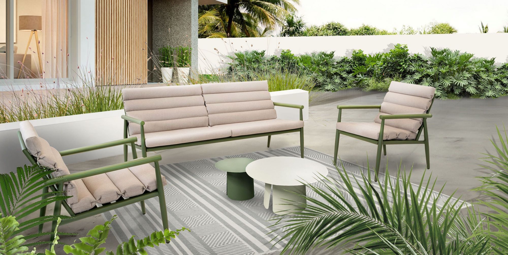 Gartenlounge-Set Lesli Living Lounge-Set "Harper Olive" olivgrün/beige