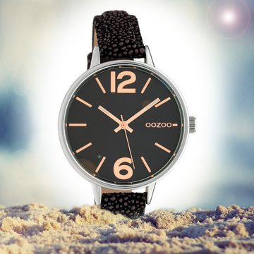 OOZOO Quarzuhr Oozoo Damen Armbanduhr schwarz braun, (Analoguhr), Damenuhr rund, mittel (ca. 36mm), Lederarmband schwarz, braun, Fashion