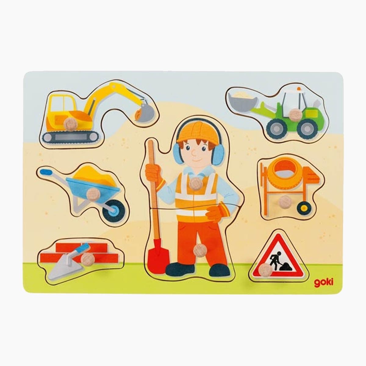 goki Головоломки Головоломки Bauarbeiter, 8 Пазлыteile, Extra große Holzknöpfe,schöne Motive