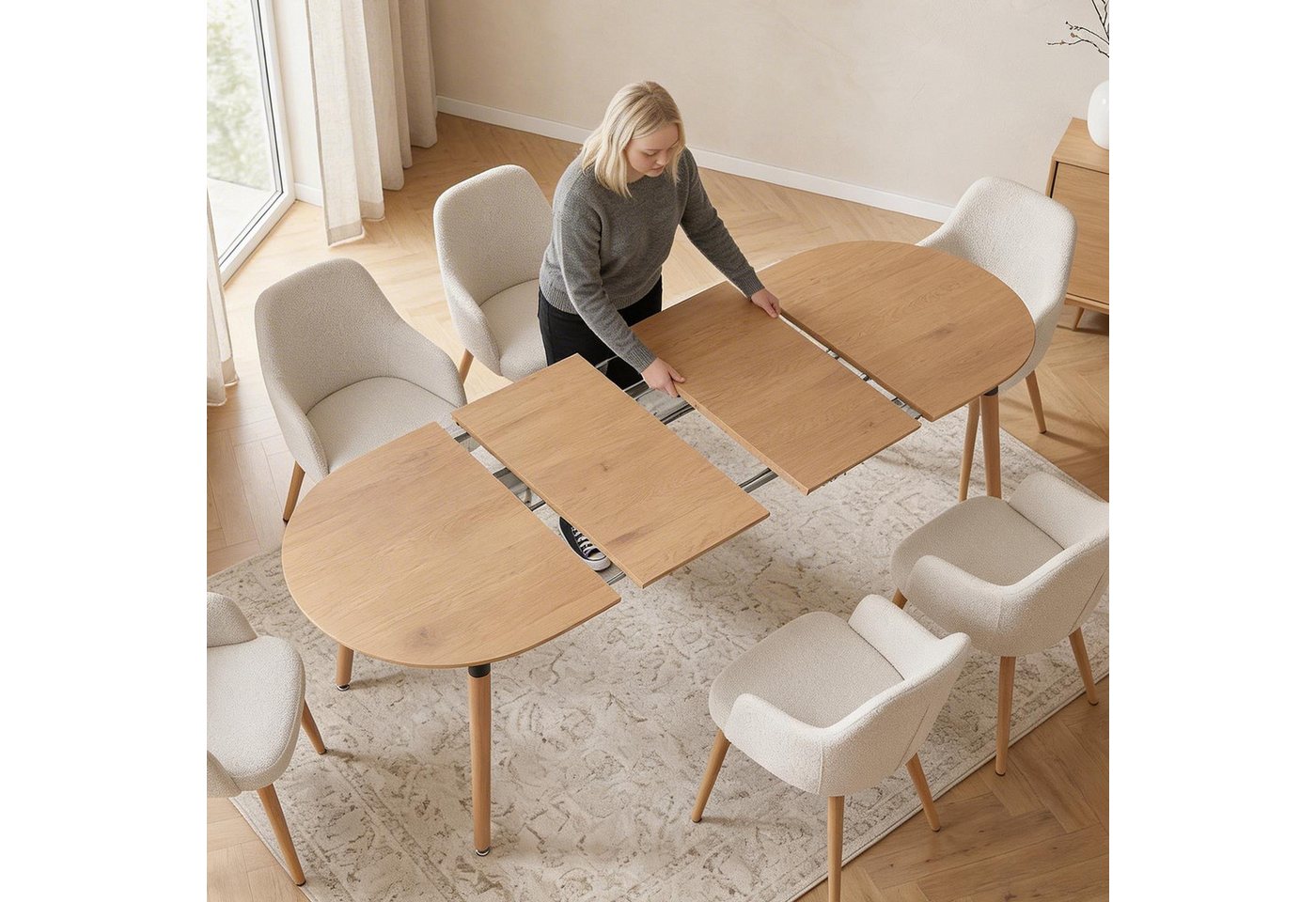 IDIMEX Esstisch LAMISA, Esszimmertisch oval 120-200x80 cm ausziehbare Tischplatte Eiche Dekor