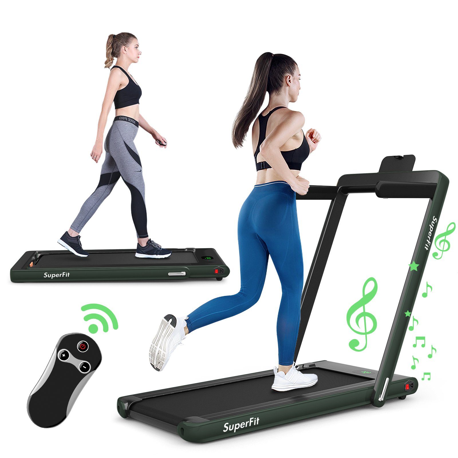 COSTWAY Laufband, APP, Bluetooth, LED, bis 120 kg grün