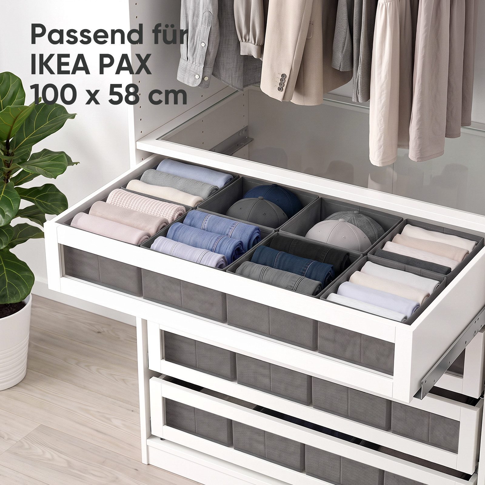 Sekey Aufbewahrungsbox Schubladen Organizer aus Vliesstoff – faltbare Aufbewahrungsboxen, 8er-Set, 6 × 24 × 26 × 11 cm + 2 × 16 × 26 × 11 cm für PAX 100 – Bild 3 von 5