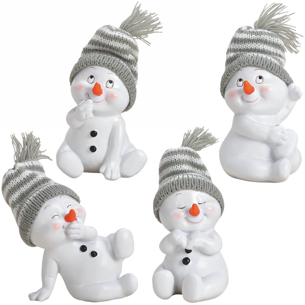 matches21 HOME & HOBBY Dekofigur Schneemann Figuren 4er graue Mützen 11cm ( günstig online kaufen