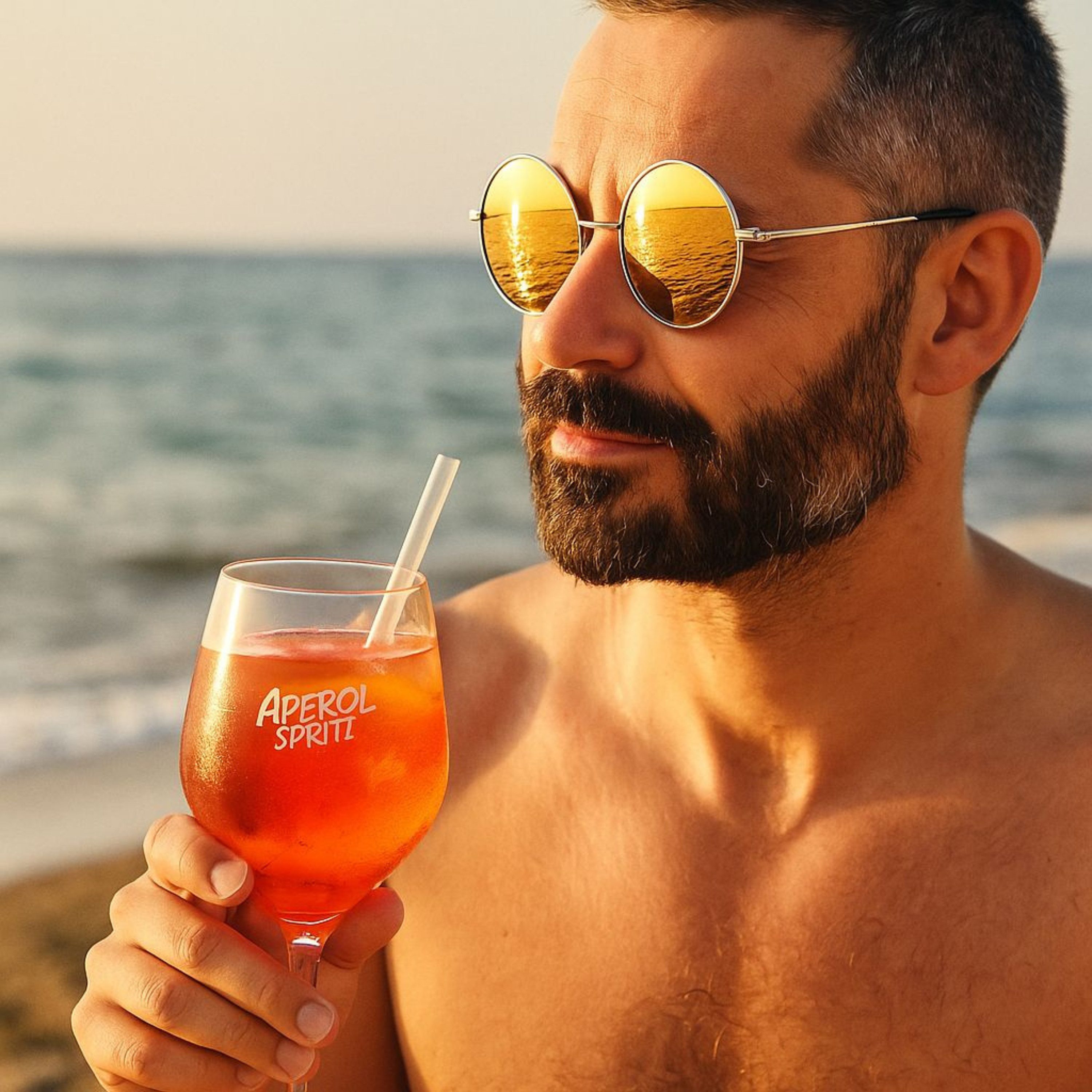 Mixcompany Sonnenbrille Sonnenbrille Aperol Spritz – Stylisches Sommer-Accessoire in Orange (1-St) verspiegelte Gläser