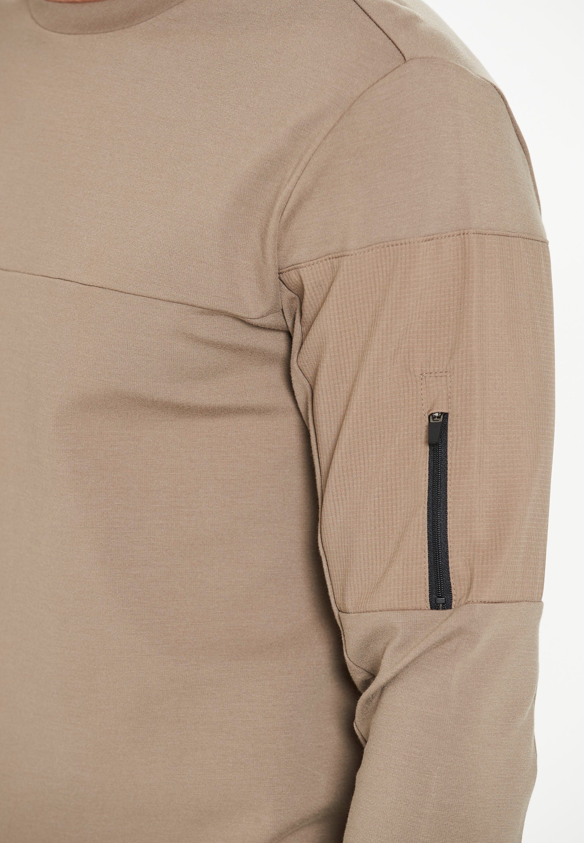 Sweatshirt beige Reißverschlusstasche praktischer Bisosco Virtus mit