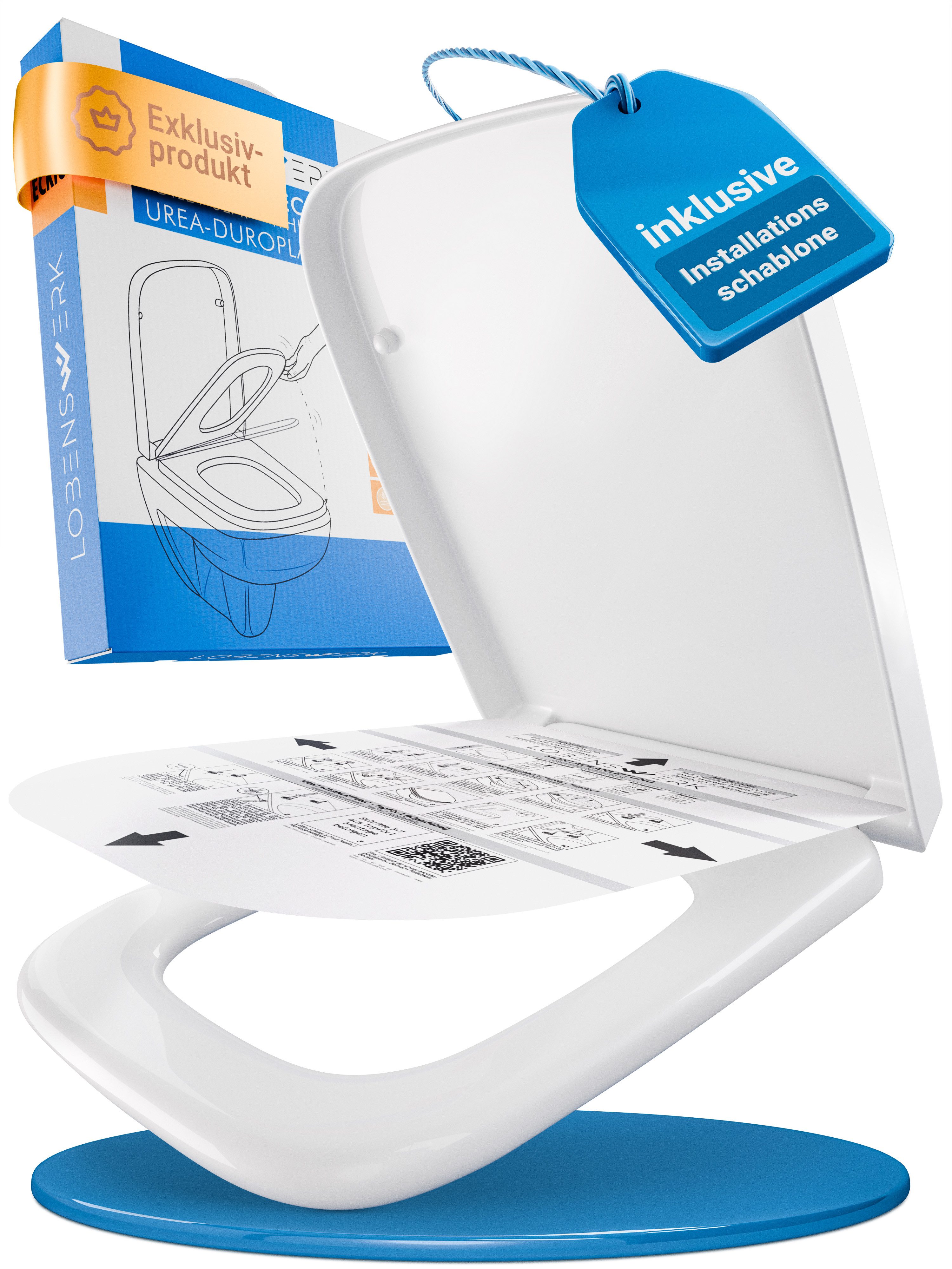 Lobenswerk WC-Sitz Toilettendeckel mit Absenkautomatik, Klodeckel, Klobrille, SoftClose, antibakteriell, UV-beständig, inkl. Installationsschablone