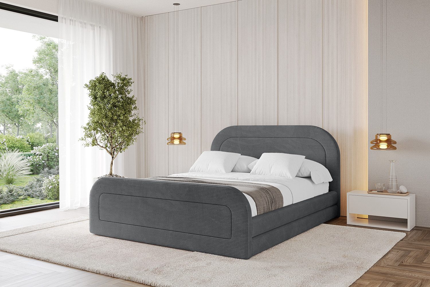 ALTDECOR Polsterbett LERIS-Z (Polsterbett mit Bettkasten und Lattenrost, Boxbett ohne Matratze), Doppelbett mit Stauraum, Bett mit Kopfteil