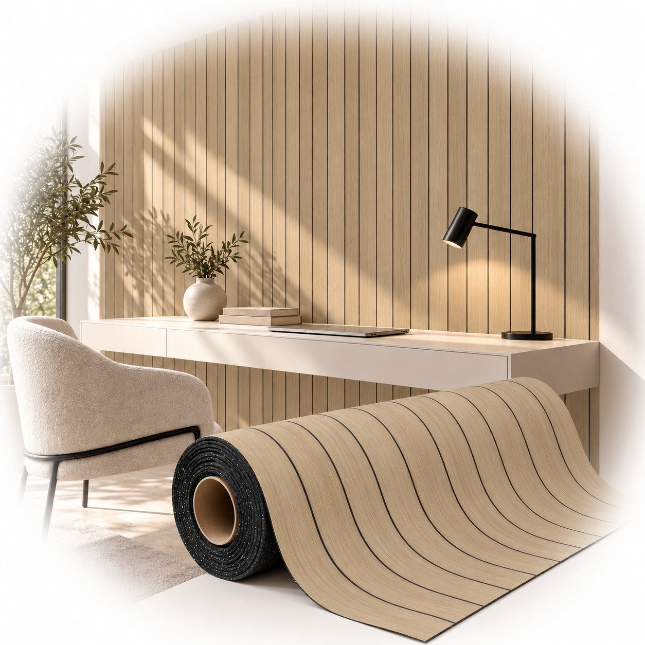 IKHEMalarka 3D Wandpaneel Selbstklebende Dekor Lamellen in Rolle – Holzoptik, BxL: 40x300 cm, 1,2 qm, (40x300cm Paneel in Rolle, 1 Rolle) 40 x 300 cm, Stärke: 2,8 mm, 1,2m²