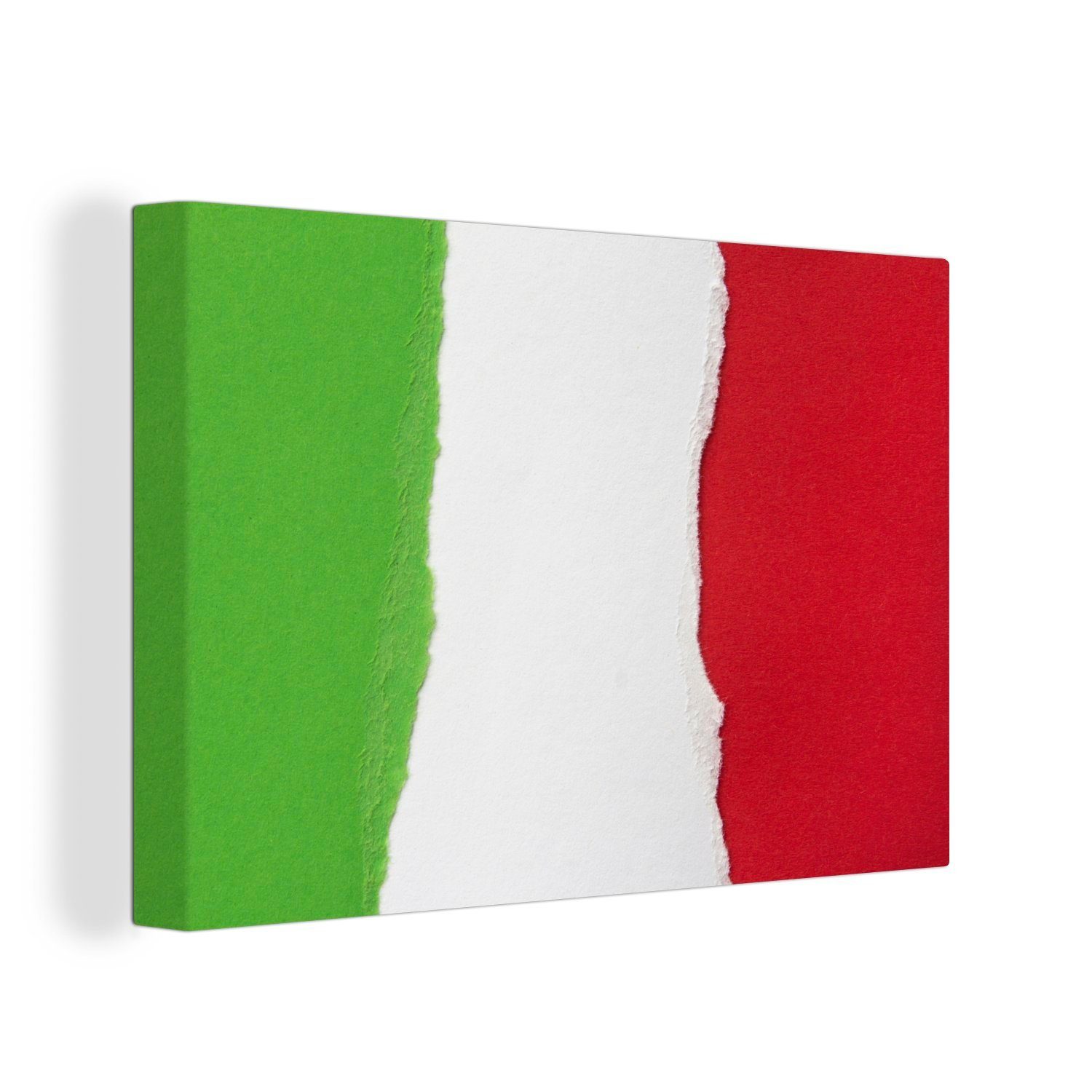 OneMillionCanvasses® Leinwandbild Gemalte Flagge von Italien, (1 St), Wandbild Leinwandbilder, Aufhängefertig, Wanddeko, 30x20 cm
