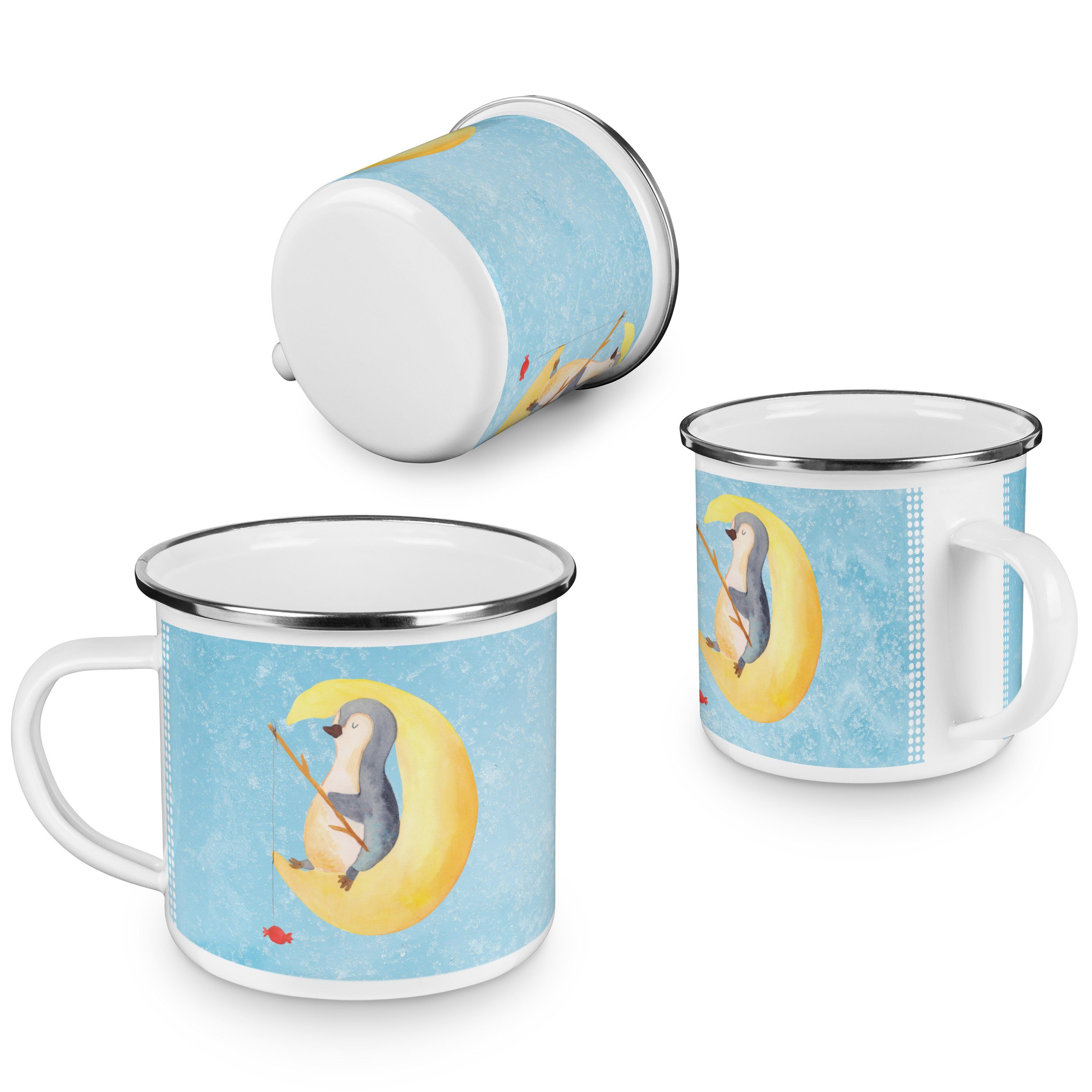 Mr. & Mrs. Panda Becher Pinguin Mond - Eisblau - Geschenk, erschöpft, Camping Tasse Metall, G, Emaille