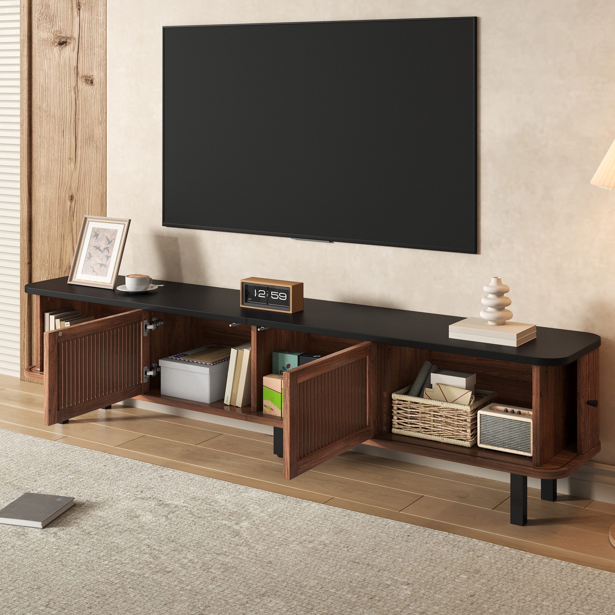 Fine Life Pro TV-Schrank Lowboard / TV‑Schrank / TV‑Lowboard 190x35x45 cm für Wohnzimmer, Schlafzimmer