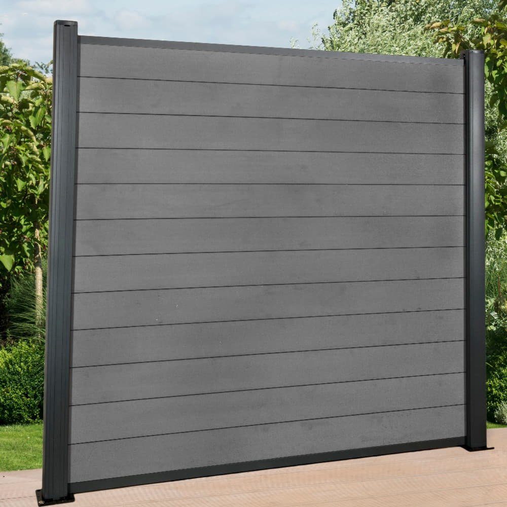 DeToWood Dichtzaun WPC Zaun Premium Grau (Zum Aufdübeln), (Komplettset