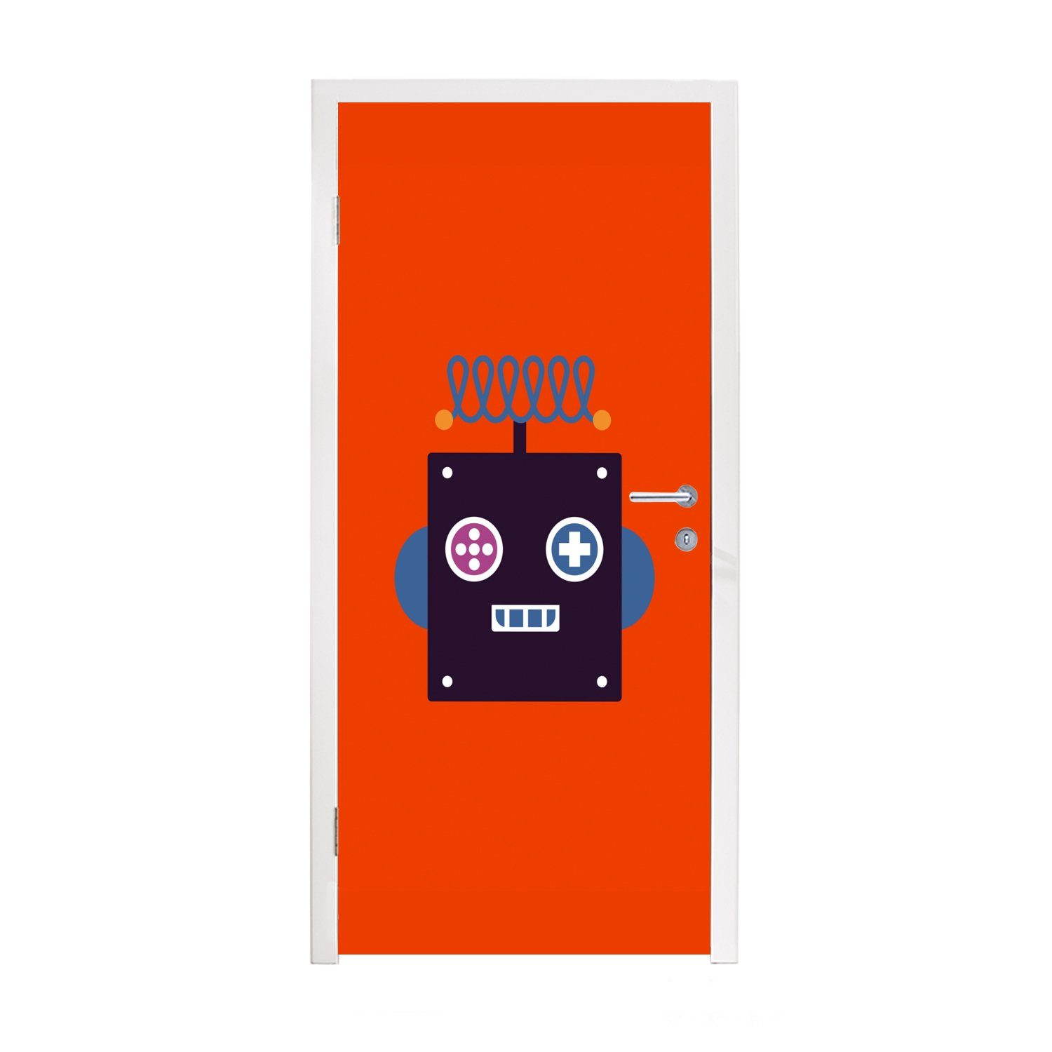 MuchoWow Türtapete Roboter - - 75x205 - - Gesicht cm für Matt, Rot Jungen St), (1 Tür, bedruckt, - Fototapete Kinder, Türaufkleber, Formen