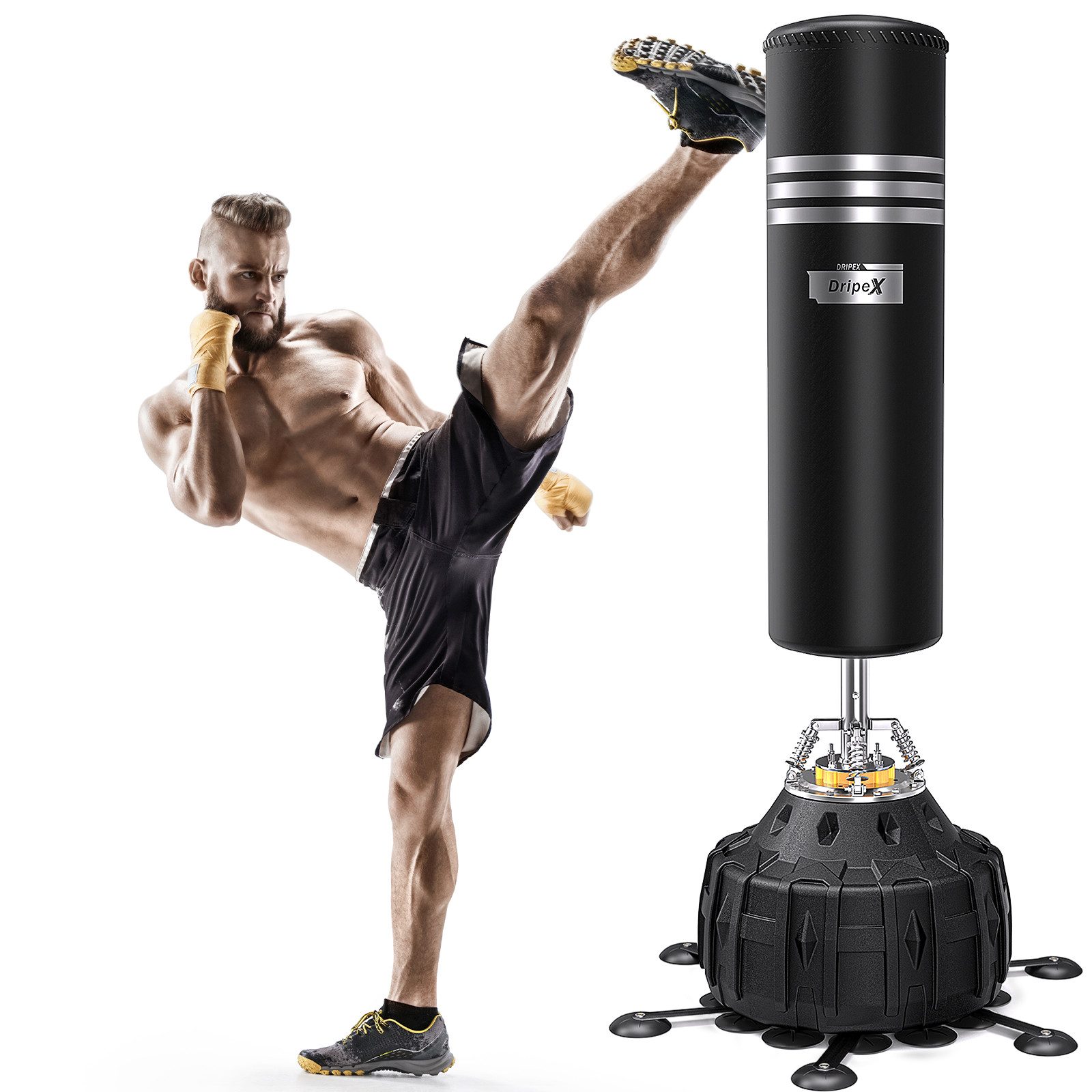 Dripex Boxsack Erwachsene Standboxsack Punchingsäcke mit Saugfuß, Stoß/Geräuschdämpfung, Reißfest, schnelles Abprallen