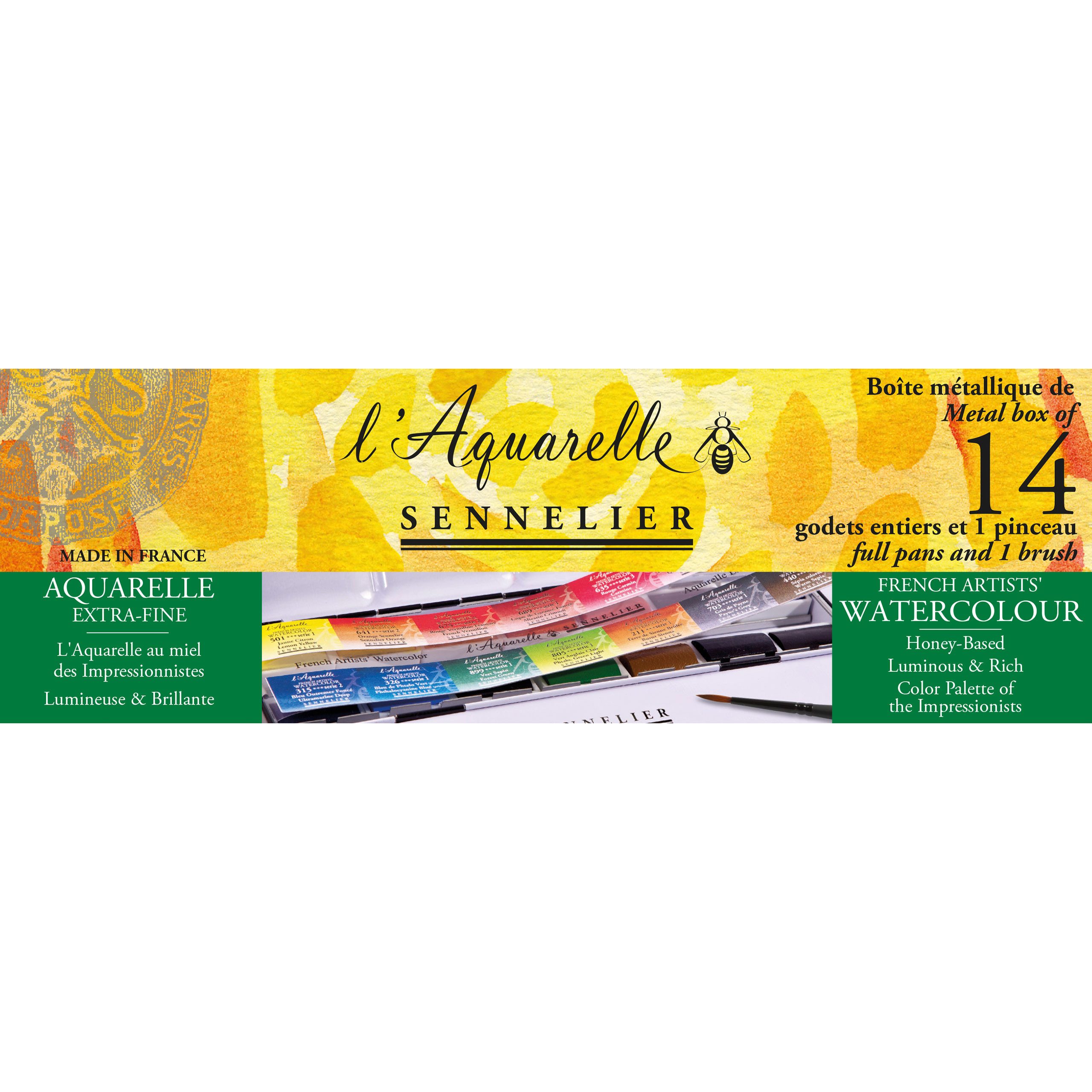 SENNELIER Aquarellfarbe Aquarellfarbe - Metallkasten mit 14 Ganzen Näpfchen + 1 Pinsel N131615