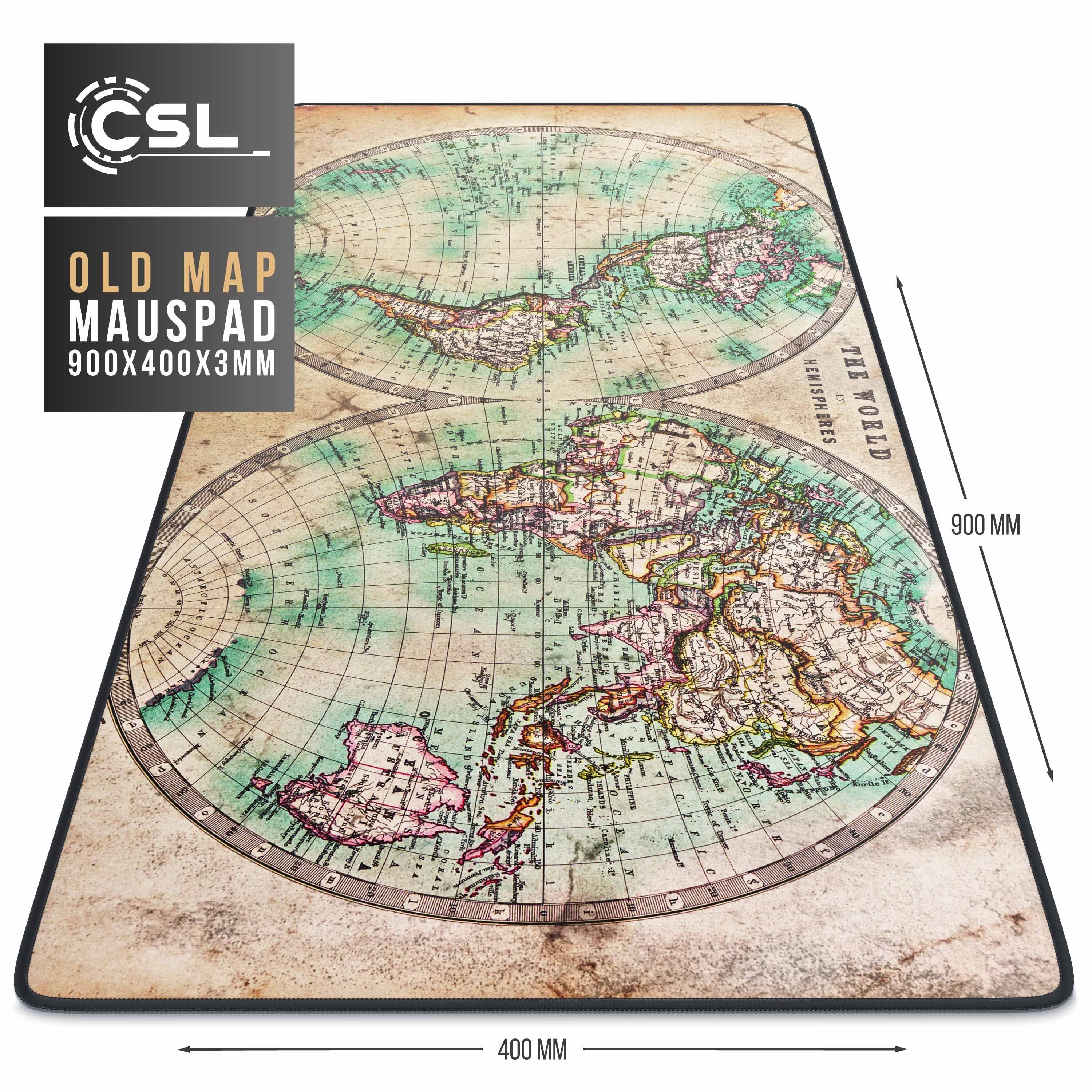 CSL Gaming Mauspad XXL Speed Mousepad 900 x 400 x 3 mm, große Tischunterlage (1-St), rutschfest, abwaschbar, Geschwindigkeit & Präzision, Old Map – Bild 5 von 5