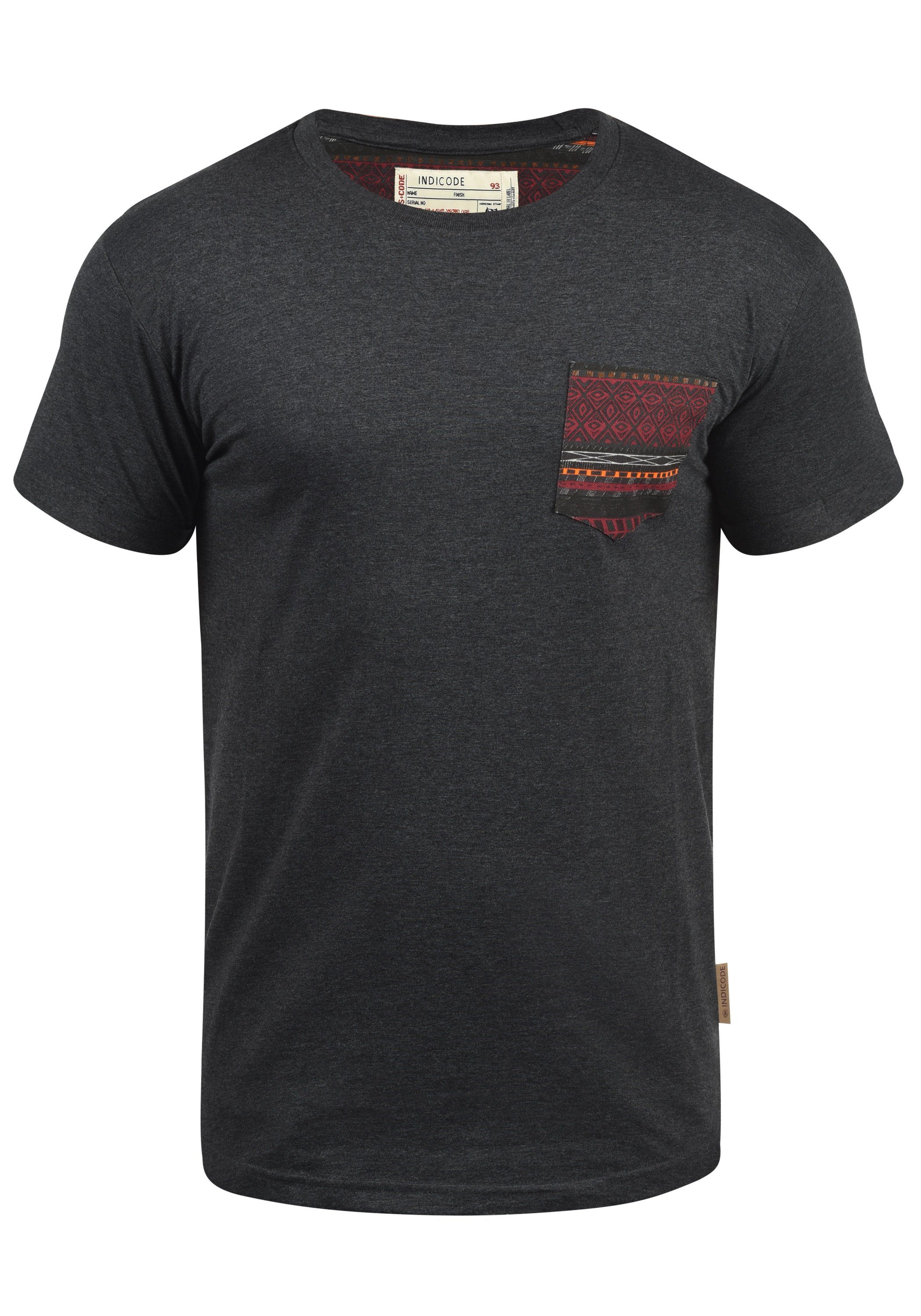 Indicode Rundhalsshirt IDPaxton Kurzarmshirt mit Brusttasche Charcoal Mix (915) | T-Shirts