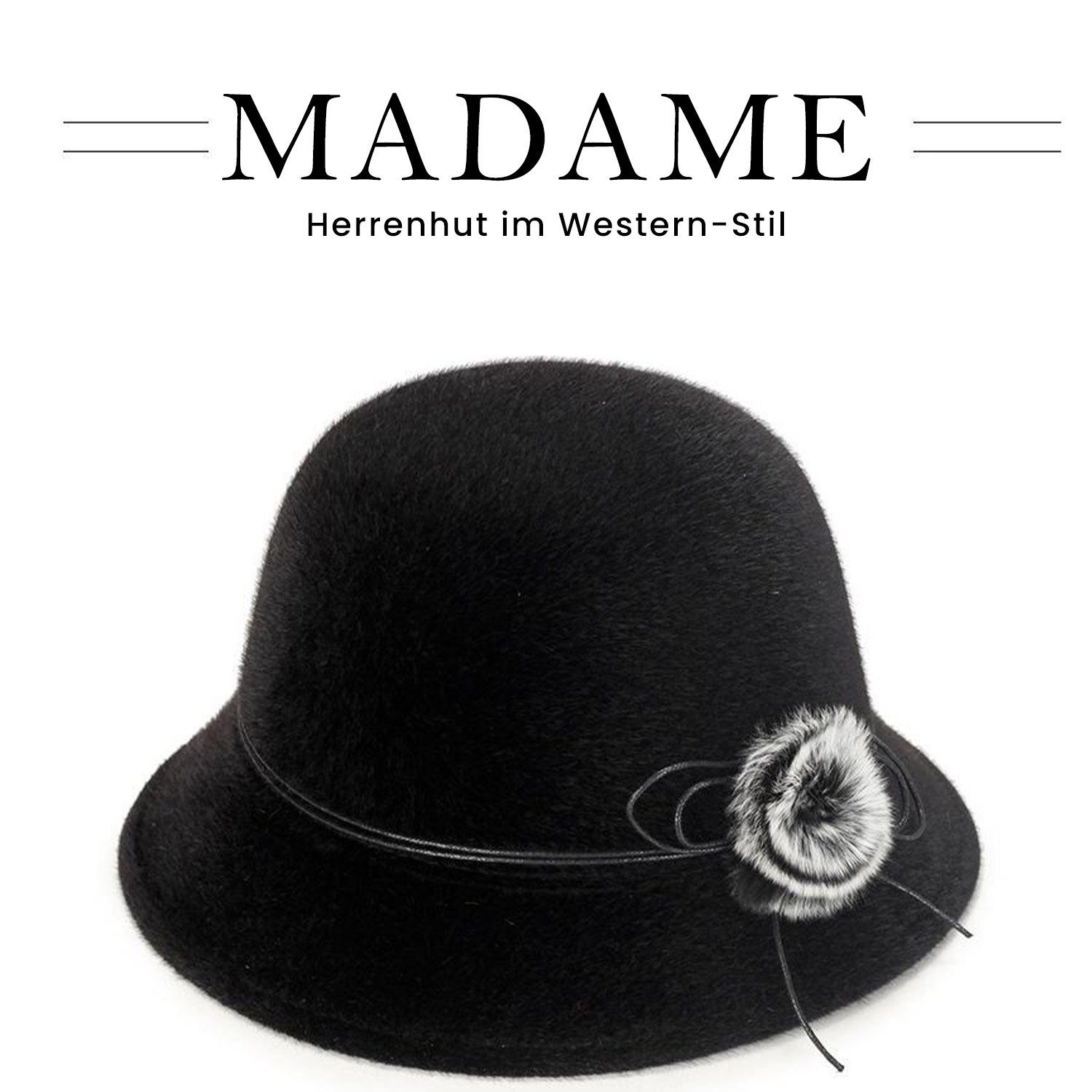 Mütze Für Fedora Wintermütze Frauen Hut,Eleganter schwarz Wollfilz Filzhut MAGICSHE Klassisch
