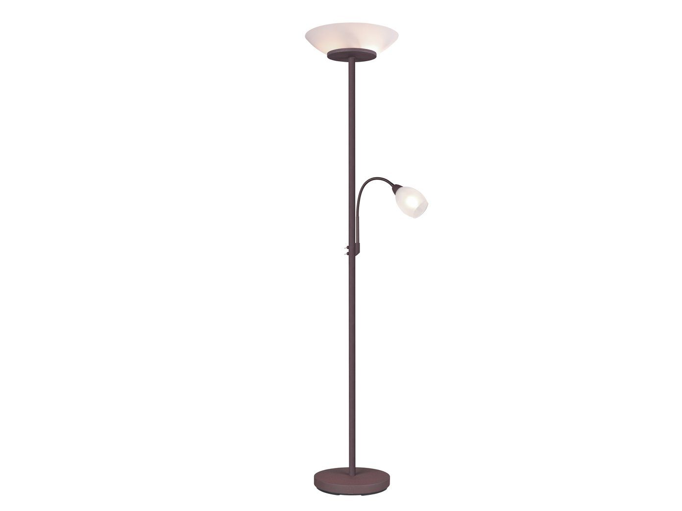 Reality Leuchten LED Deckenfluter, Lesearm, LED wechselbar, Warmweiß, groß 180cm, mit Flex Leselampe, Steh-Lampe Rost Lampenschirm-e Glas