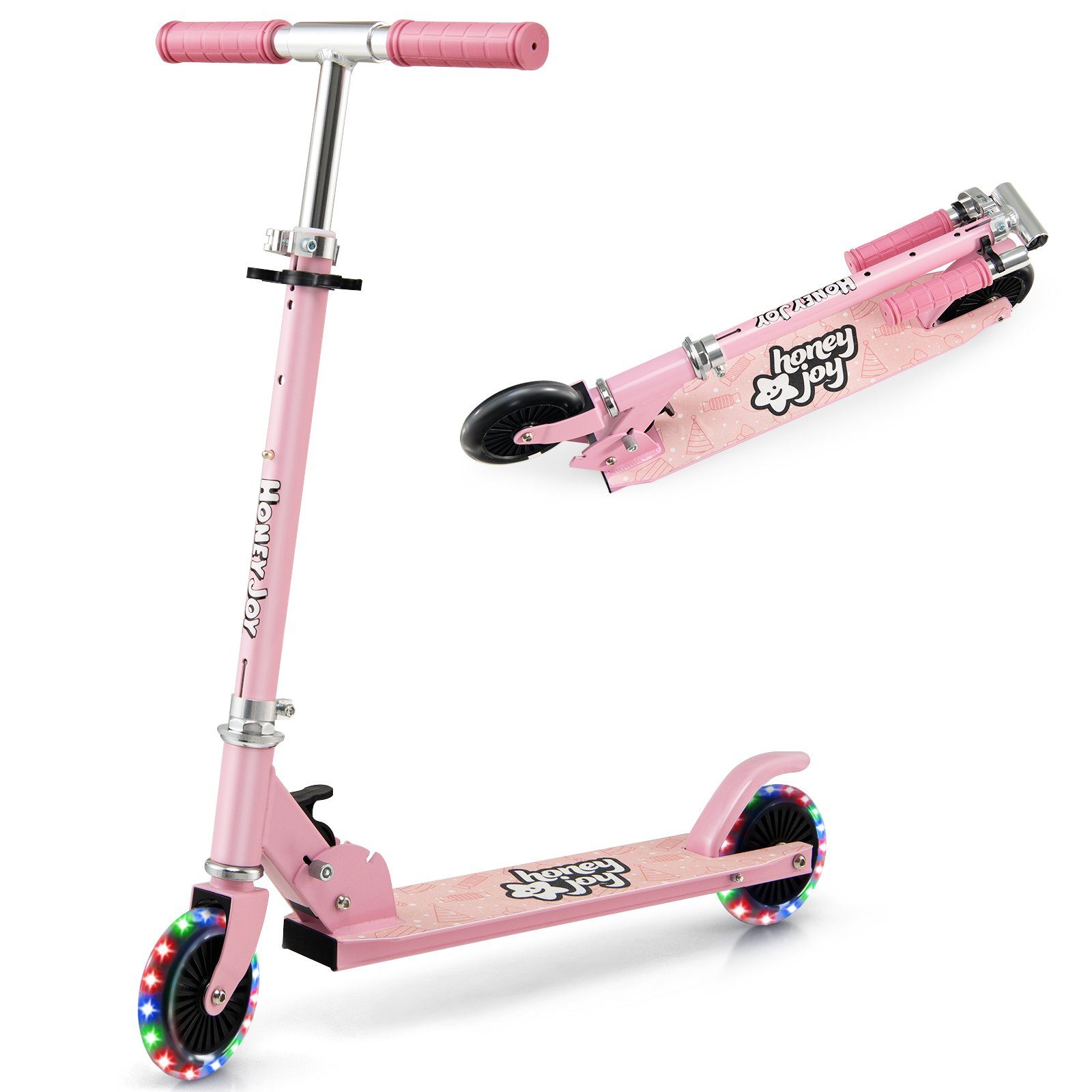 Cityroller mit blinkenden rosa Rädern Kickscooter, COSTWAY