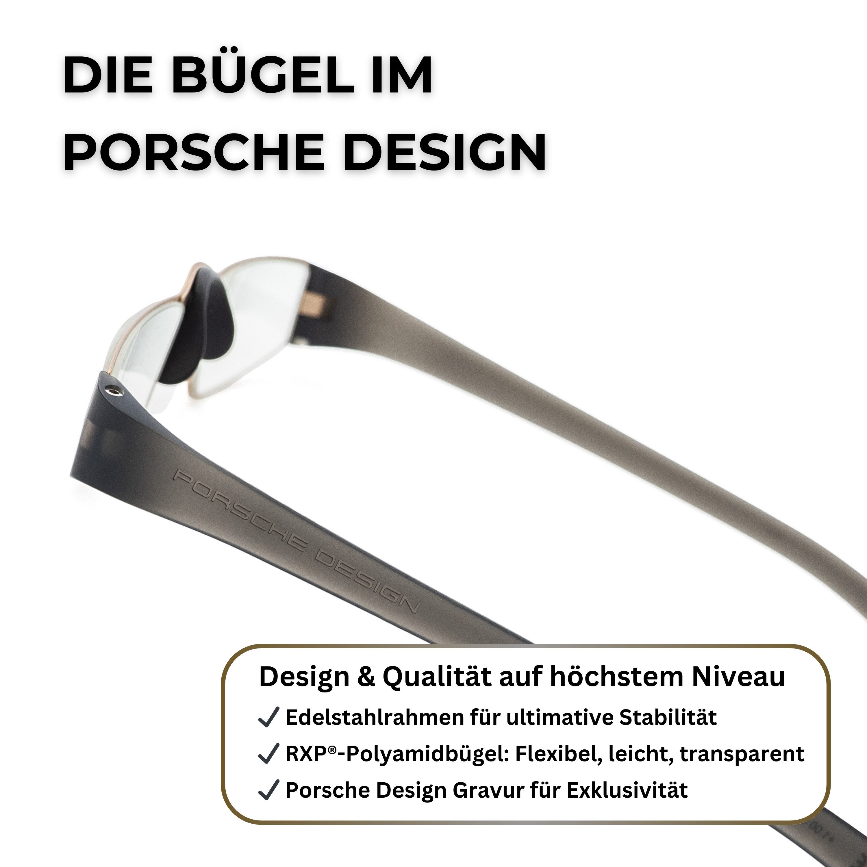 PORSCHE Design Brillengestell Porsche Design Lesebrille P8801, Sehhilfe aus Edelstahl, Modell: Q, 100 % Original Porsche Design, Direkt vom Optiker