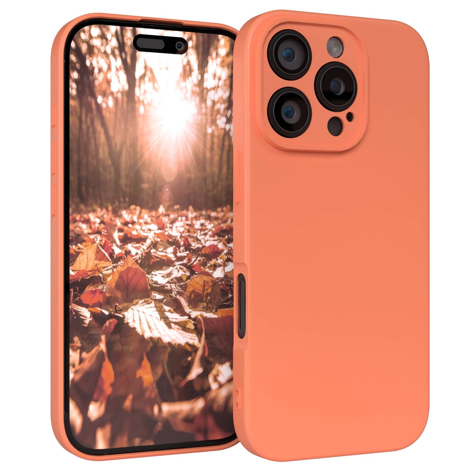 EAZY CASE Handyhülle für Apple iPhone 16 Pro Hülle Silikon 6,3 Zoll, Schutzhülle mit Kameraschutz Telefonhülle elastisch Bumper tpu Orange