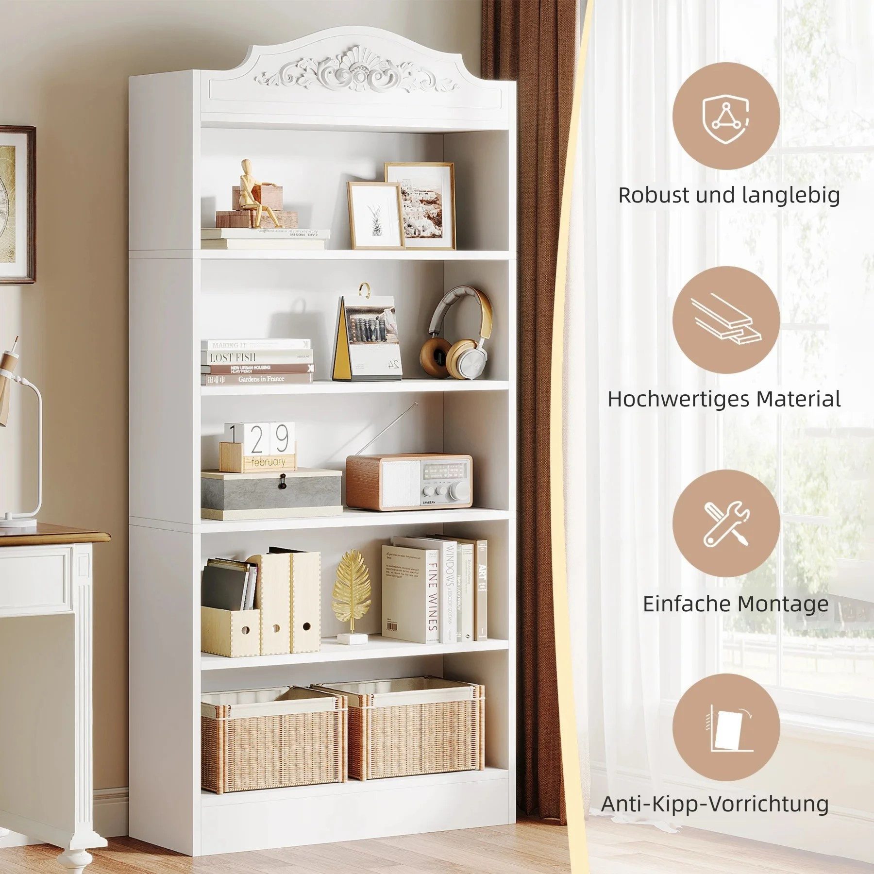 Tribesigns Bücherregal 190cm Standregal Büroregal Raumteiler mit 5 Fächern Weiß – Bild 5 von 5