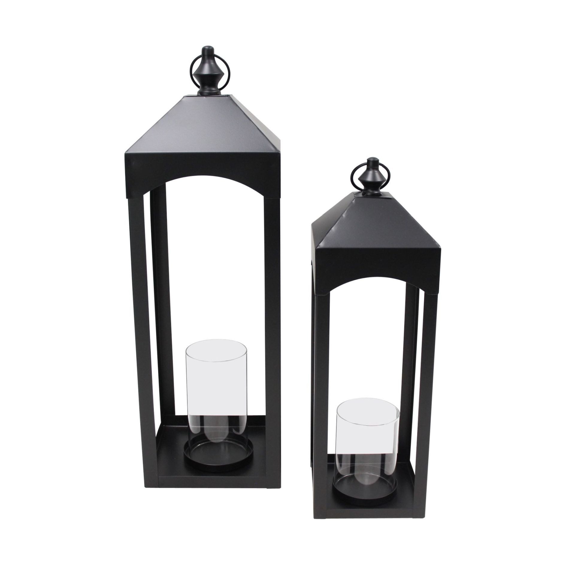 Dekoleidenschaft Kerzenlaterne "Black" Laterne aus Metall, schwarz, Kerzenständer, Gartenlaterne (2 St., im Set), Kerzenhalter 46 & 59 cm groß mit Windlicht-Glas