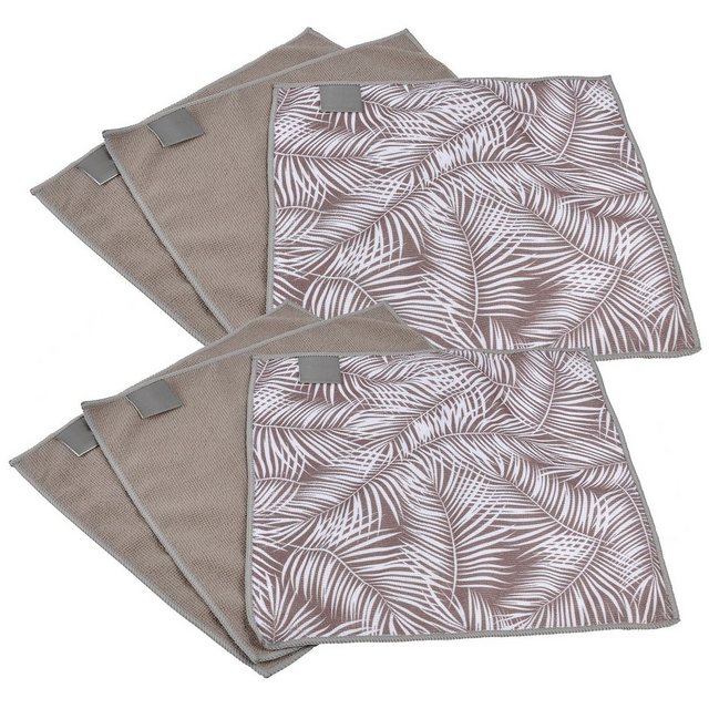 Macosa Home Spültuch, (6-tlg), 6er Set Mikrofaser Tücher Taupe mit Muster Spültuch Polyester Putztuch Reinigungstuch Putz-Lappen Spüllappen Putzlappen Küchentuch Tuch