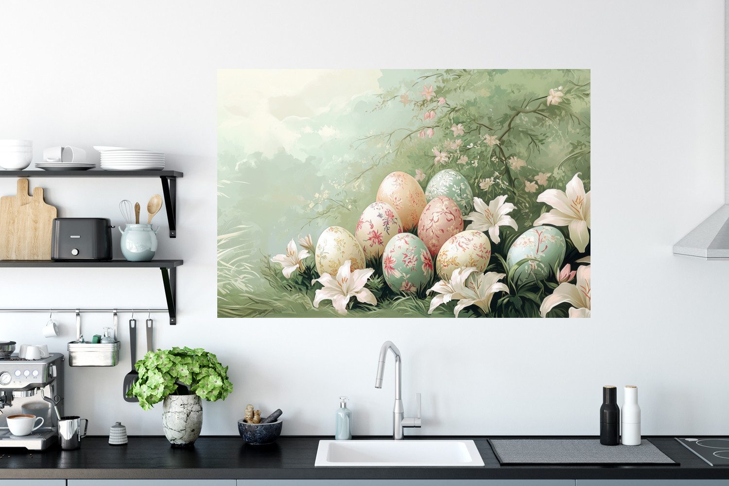 MuchoWow Wandsticker Ostereier - Pastelltöne - Blumen (1 St), Wanddeko, Aufkleber, Wandtattoo, 120x80 cm
