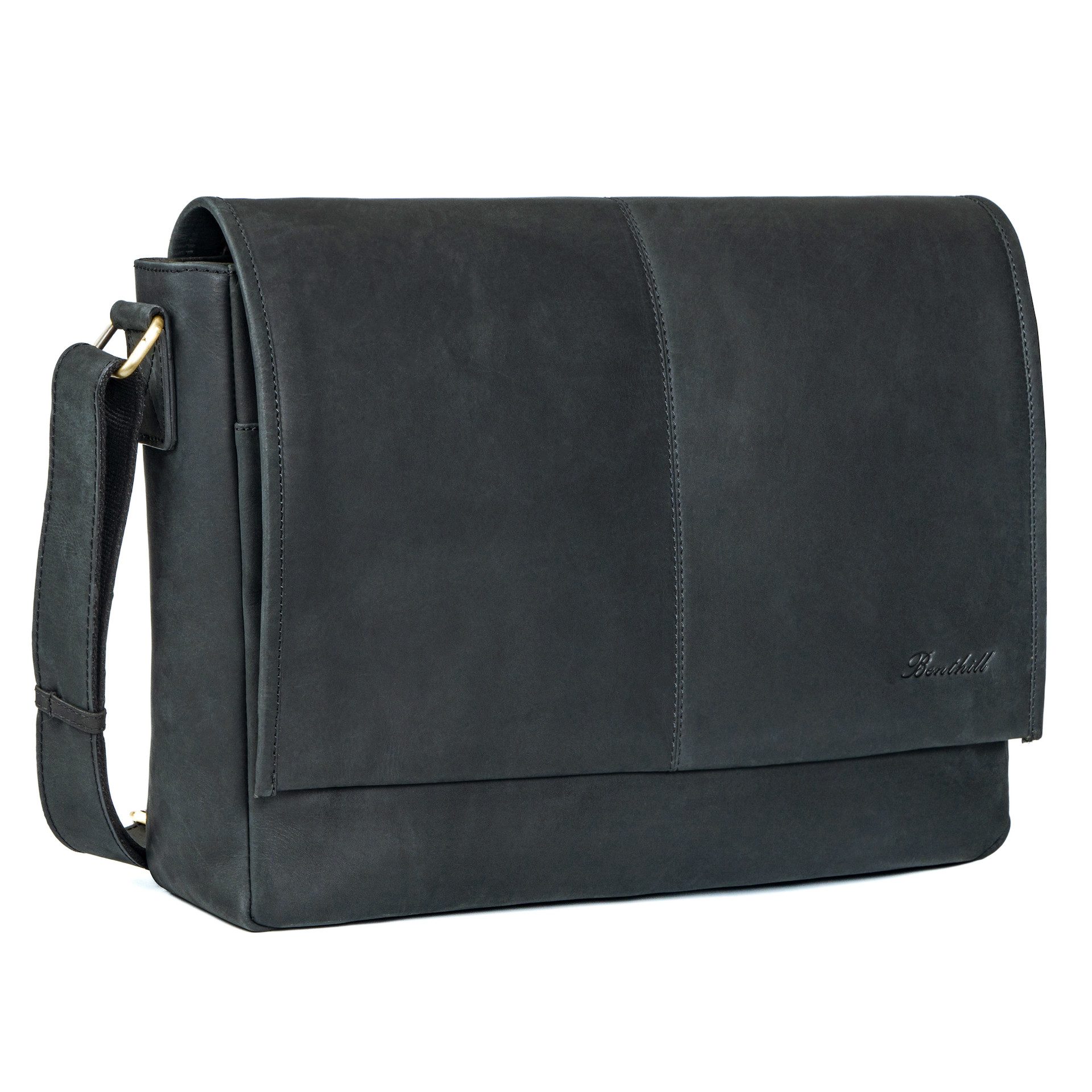 Benthill Messenger Bag Herren Umhängetasche Echt Leder Messenger Laptop Schultertasche Damen, Reißverschlussfach