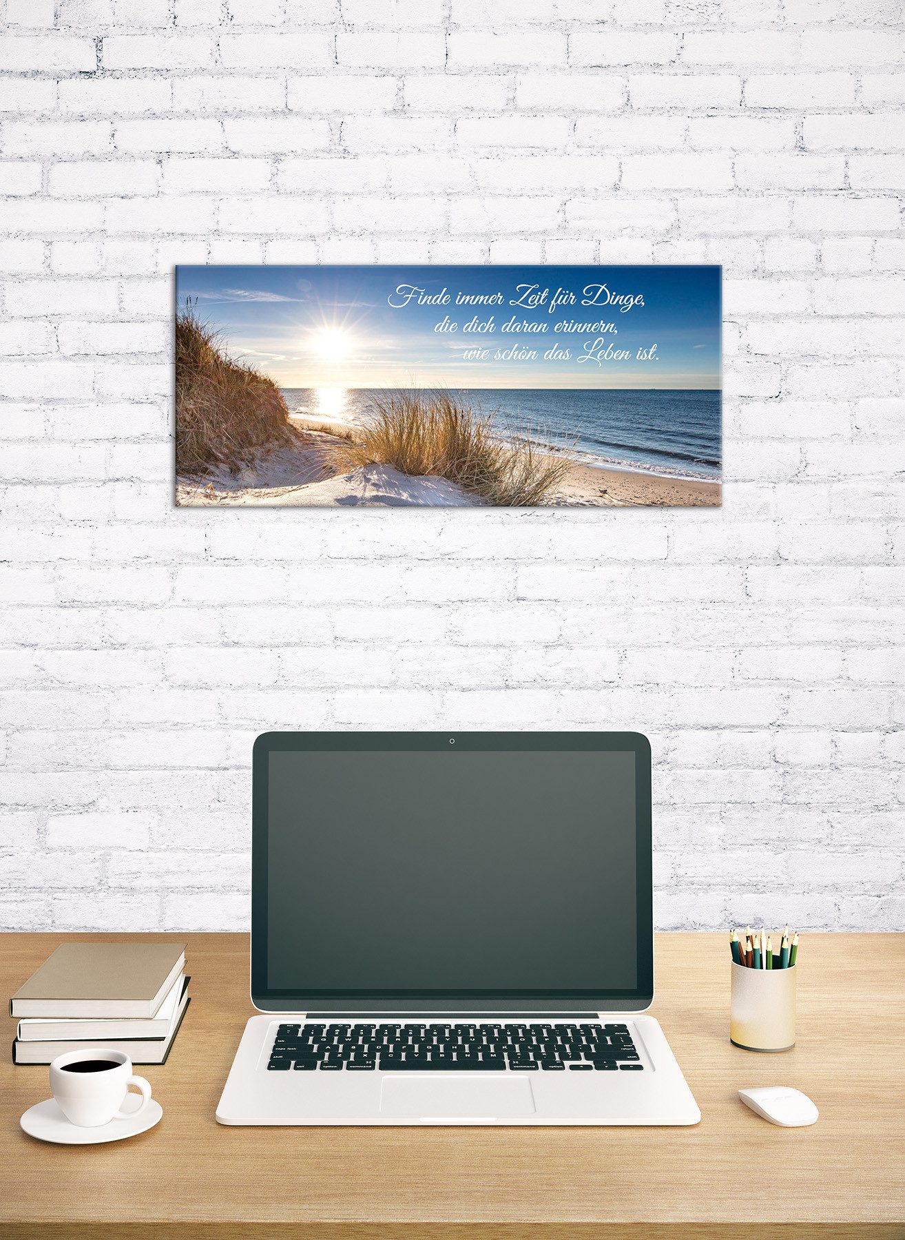 Bönninghoff Leinwandbild Wandbild STRAND MIT SPRUCH 33x70 cm – Leinwandbild Keilrahmen Deko, Meer, Meer Bilder, Natur, Sonnenaufgang, Sonnenaufgang & -untergang – Bild 2 von 5