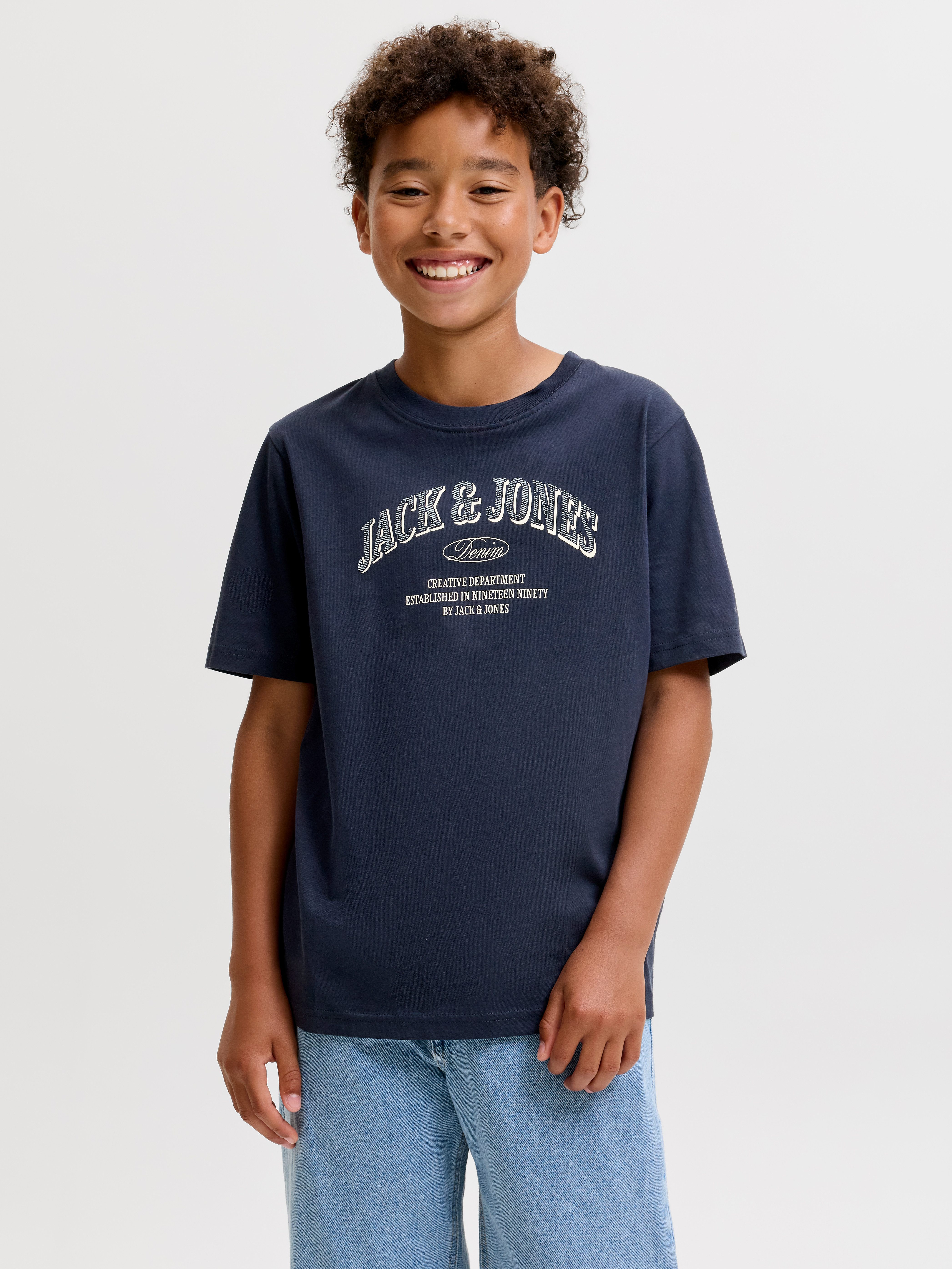 Jack & Jones Junior Rundhalsshirt JJEDENVER LOGO TEE SS O-NECK SN JNR Baumwolle, locker geschnitten