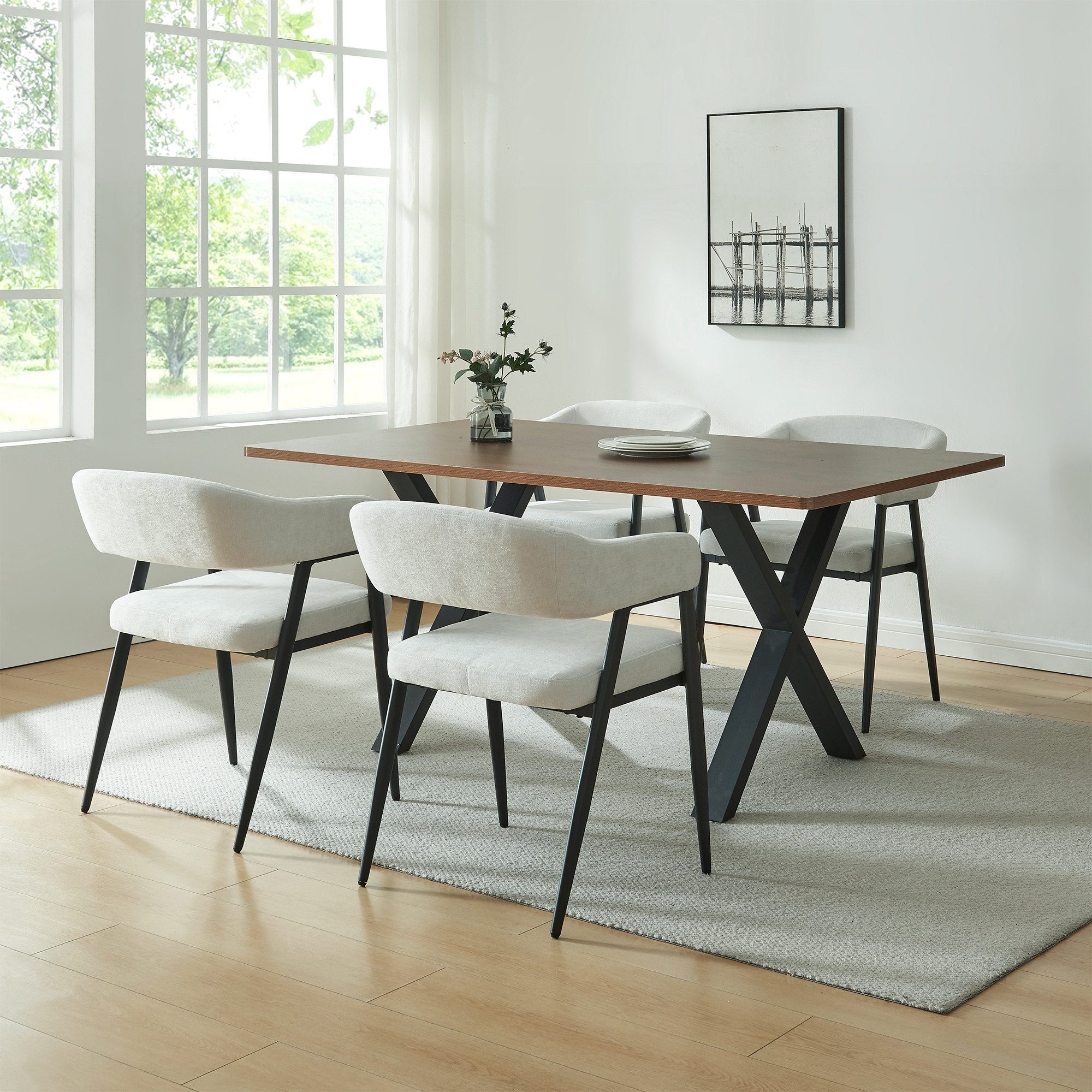 en.casa Esszimmerstuhl (Set, 4 St), »Kohlmand« Polsterstühle Webstoff Hellgrau