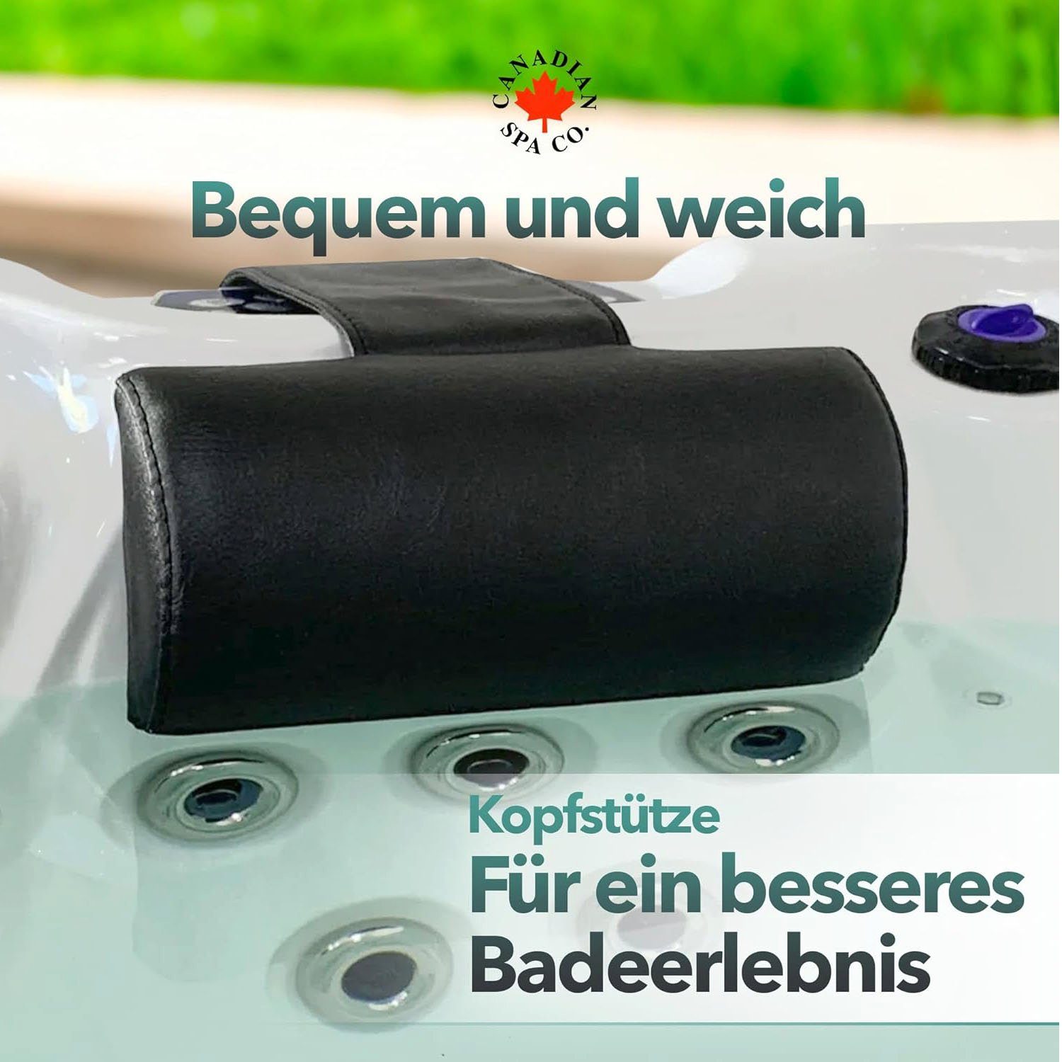 Canadian Spa GmbH Whirlpoolsitz Kopfstütze - schwarz (Rund), Beschwert, Universal für jeden Whirlpool, 29 cm lang, 14 cm breit.