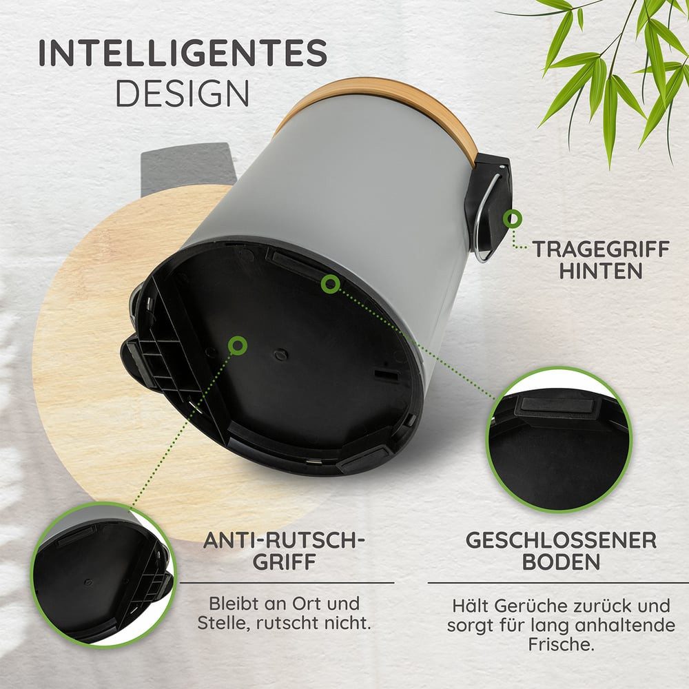 Exitoso Mülleimer 5 L leicht entleerbar Bambus, Kosmetikeimer WC-Eimer Tretmülleimer klein, mit Softclose-Funktion – Bild 5 von 5