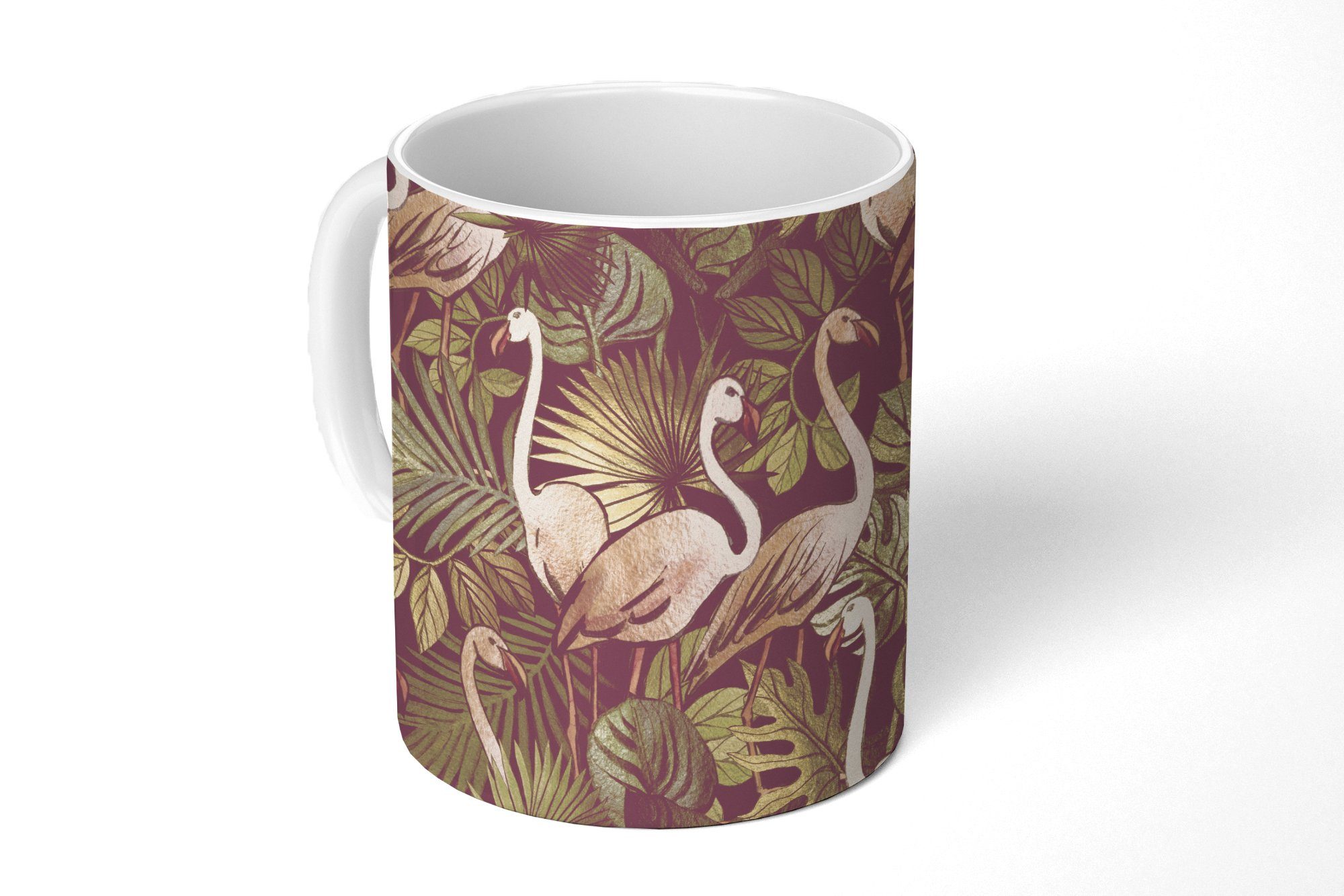 Keramik, Vintage Teetasse, MuchoWow Blätter - Muster, Teetasse, Dschungel Becher, Tasse Geschenk Flamingo - Kaffeetassen, - -