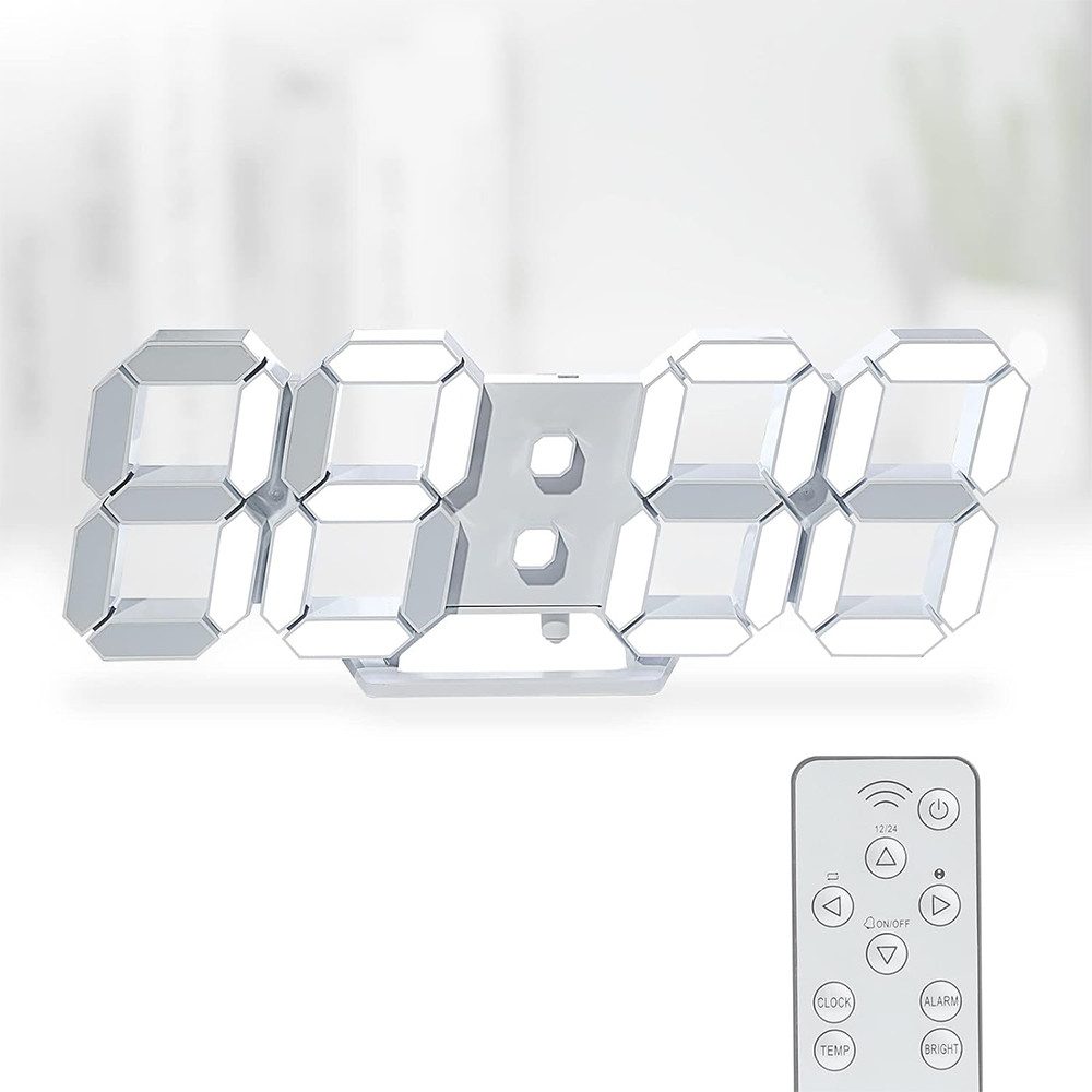 Wanduhr 3D LED Tischuhr Digitaluhr, dimmbares Display, Tastensteuerung