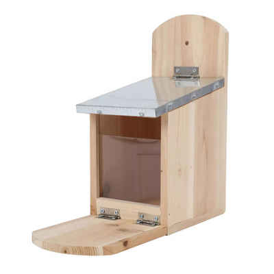 Spetebo Futterhaus Holz Futterhaus mit Metalldach für Eichhörnchen - 26 x 25 cm, Wildtier Futterstelle mit Sitzplattform