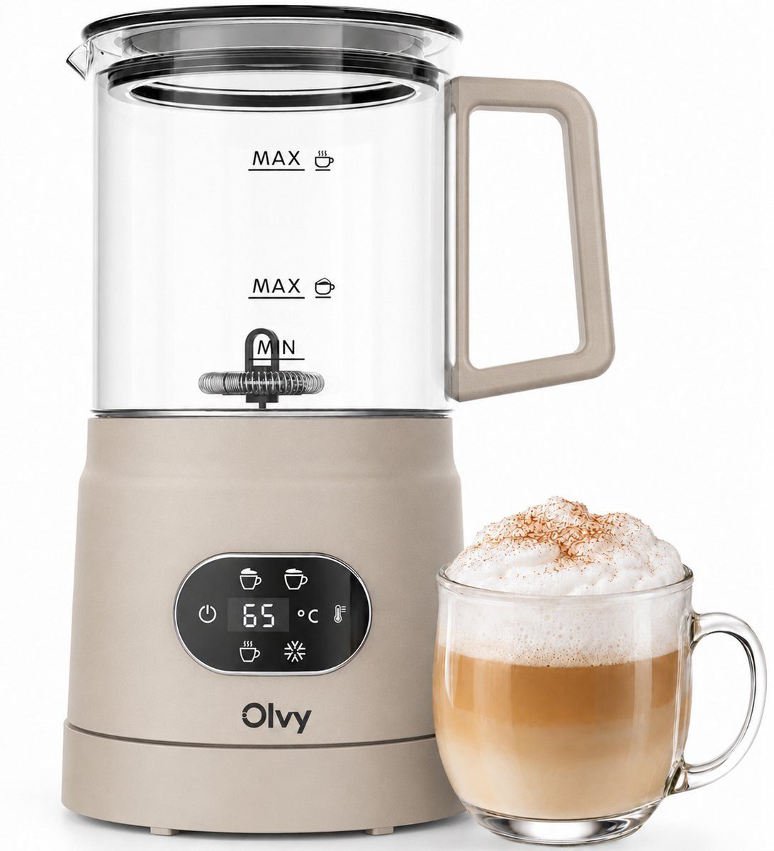 Olvy Milchaufschäumer Olvy Elektrischer Milchaufschäumer aus Glas 4-in-1, 500 W