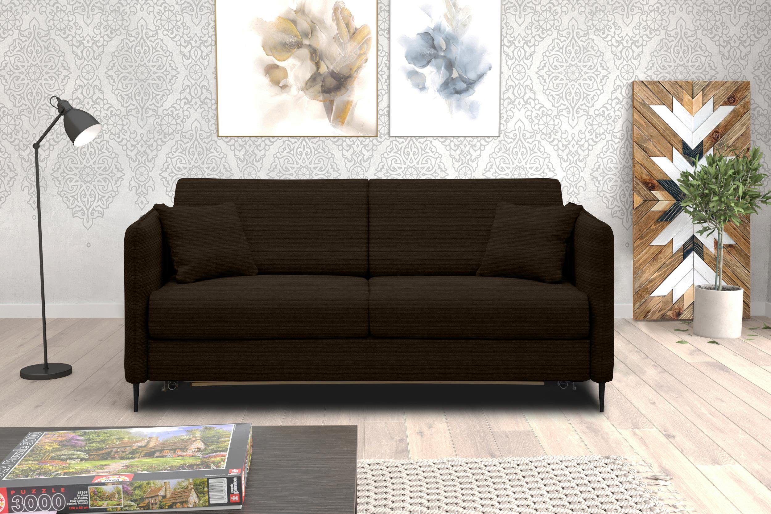 2-Sitzer, Stylefy Design, stellbar, mit 3-Sitzer Metall Modern Bettfunktion, frei Sofa, Arnold, Raum im