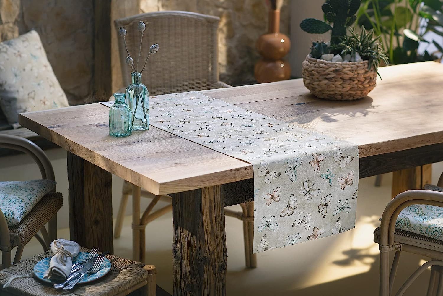 Frank Flechtwaren Узкие скатерти Узкие скатерти Motiv Schmetterlinge Tischdecke Tischtuch (1-tlg)