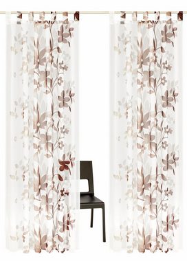 Gardine Ina, Home affaire, Schlaufen (2 St), transparent, Voile, 2-er Set, einseitig floral bedruckt, Voile, Blumen