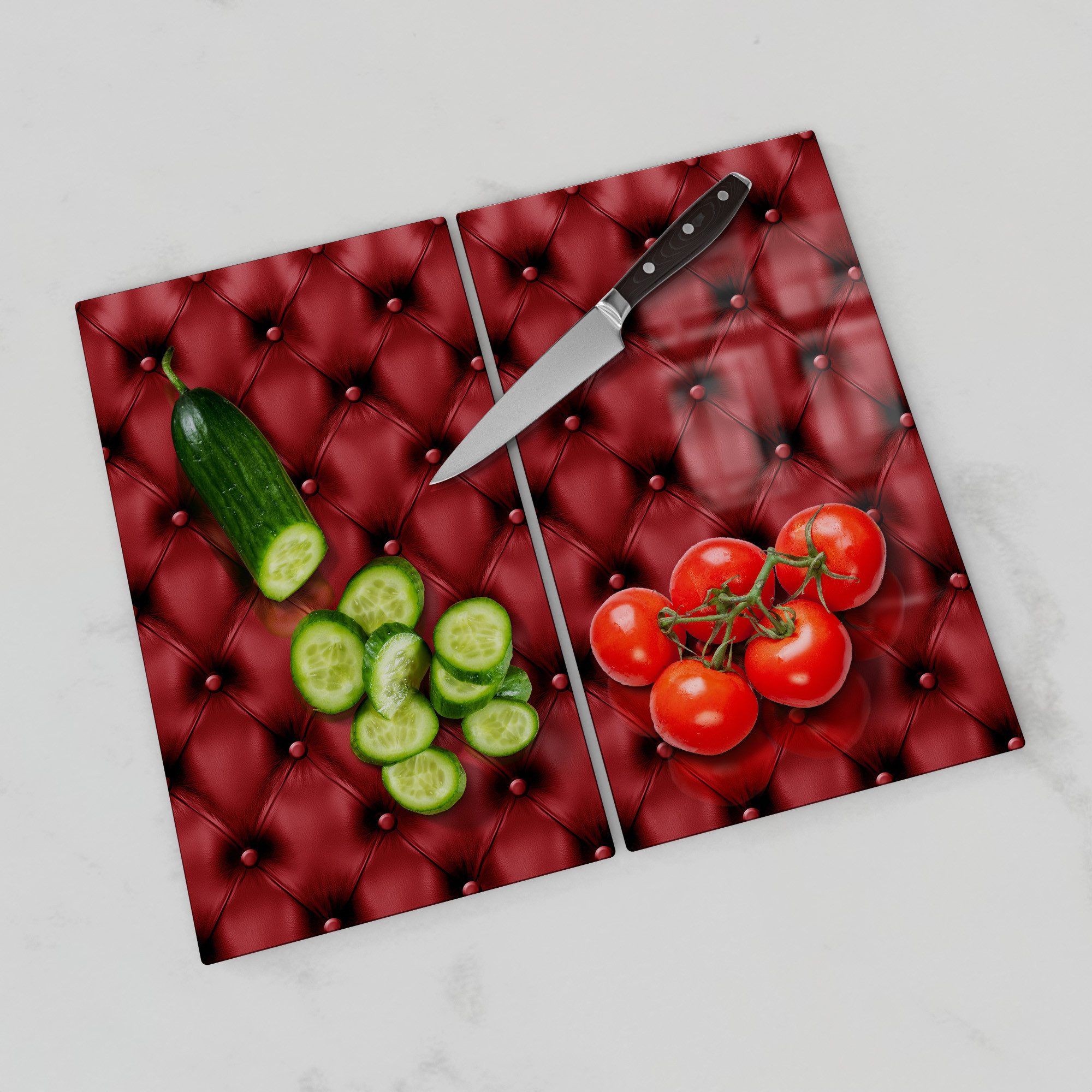 DEQORI Herdblende-/Abdeckplatte 'Rote Eleganz', Glas, (2 tlg), Herdabdeckplatte Ceranfeld Herd Platte Abdeckung Glasplatte