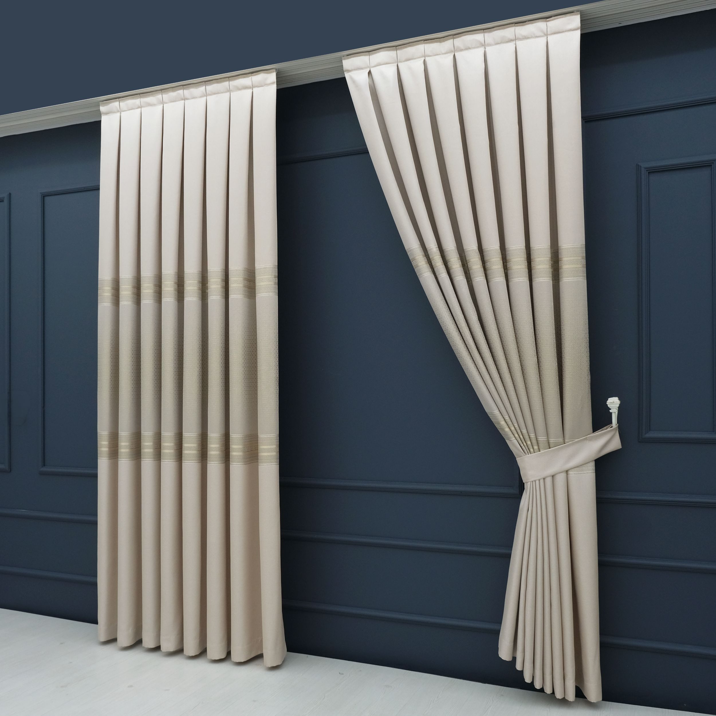 Gardinen by Justyna Vorhang 2er Fon Seiten Schal Set Beige (5 St), Kräuselband, verdunkelnd, Fertiggardine,Hochwertiggardine,Turkischegardine,Falten,Pileli Perde