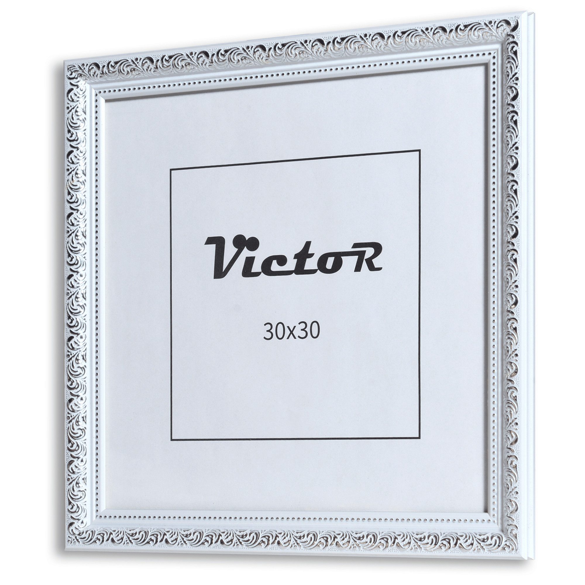Victor (Zenith) Bilderrahmen Rubens, Bilderrahmen 30x30 cm Weiß Silber, Bilderrahmen Barock, Antik