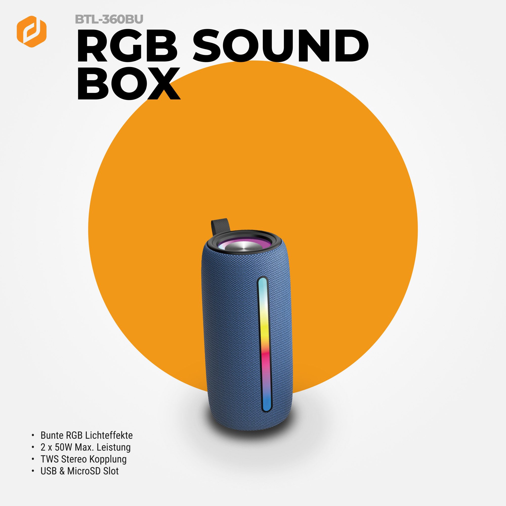 Denver BTL-360BU Bluetooth-Speaker Stereo (2 Lautsprecher) (10 W, RGB- Lichtfunktion, TWS-Funktion, Freisprecheinrichtung)