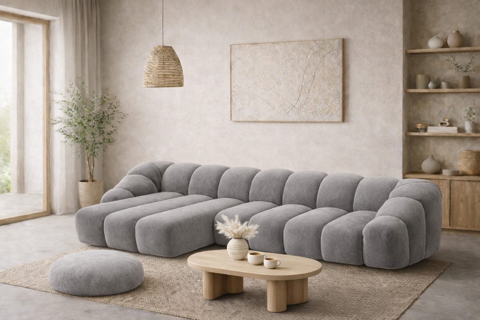 Kaiser Möbel Ecksofa L XL modular für Wohnzimmer, Samtstoff Bluvel, CROISSANT, Ecksofa, L-Form XL,modulares System,hoher Sitzkomfort